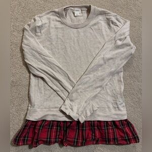 Cream Sweater with Plaid Detail
